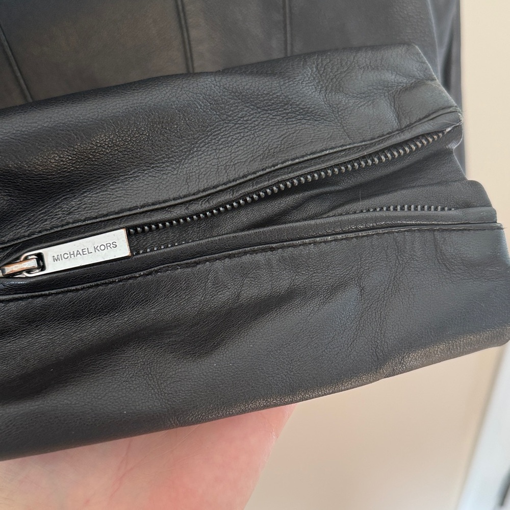 Michael Kors Black Leather Jacket, Medium - Picture 6 of 13